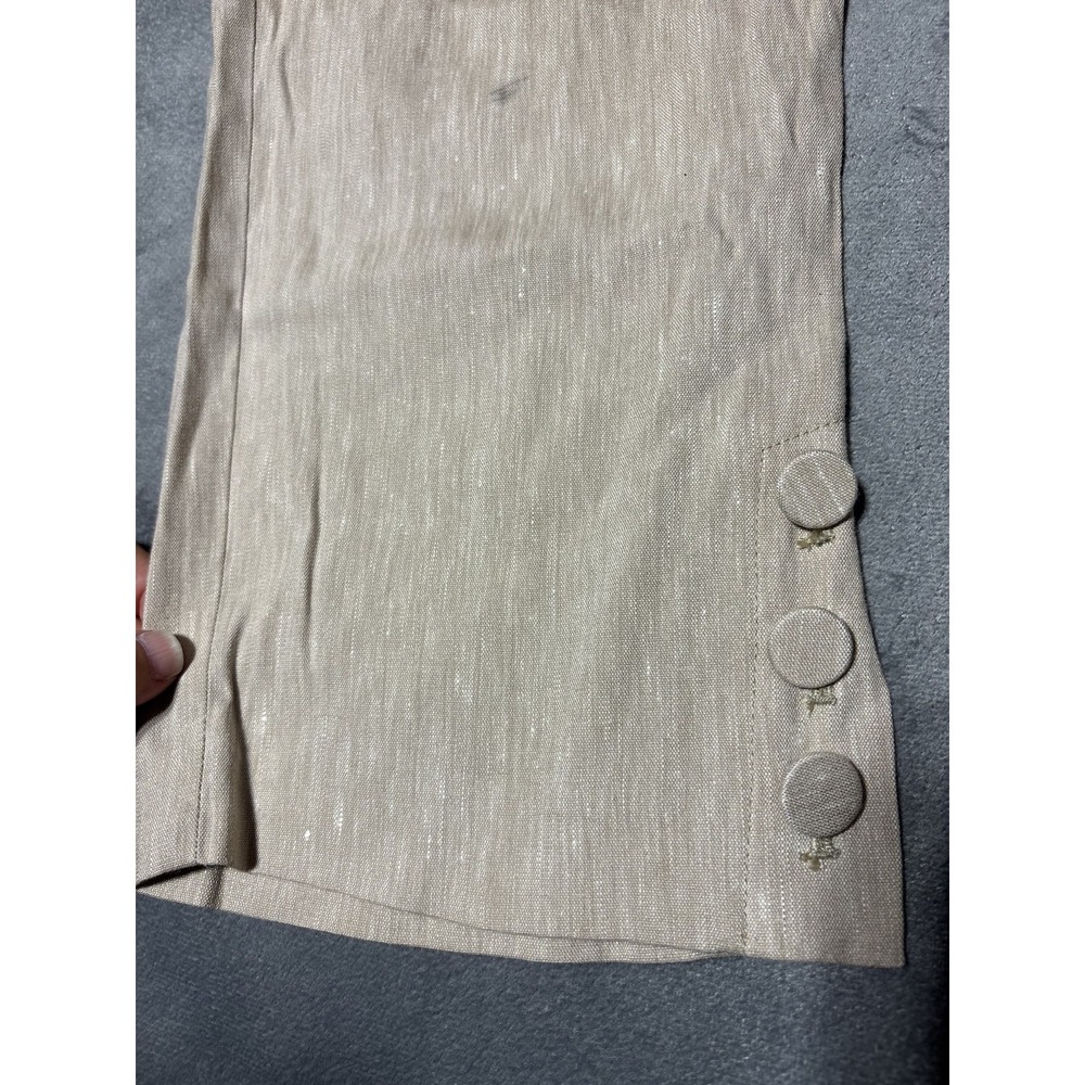 J Jill Womens Medium Petite Beige Linen Blend Stretch Button Hem Crop Pull Pants - Picture 3 of 13